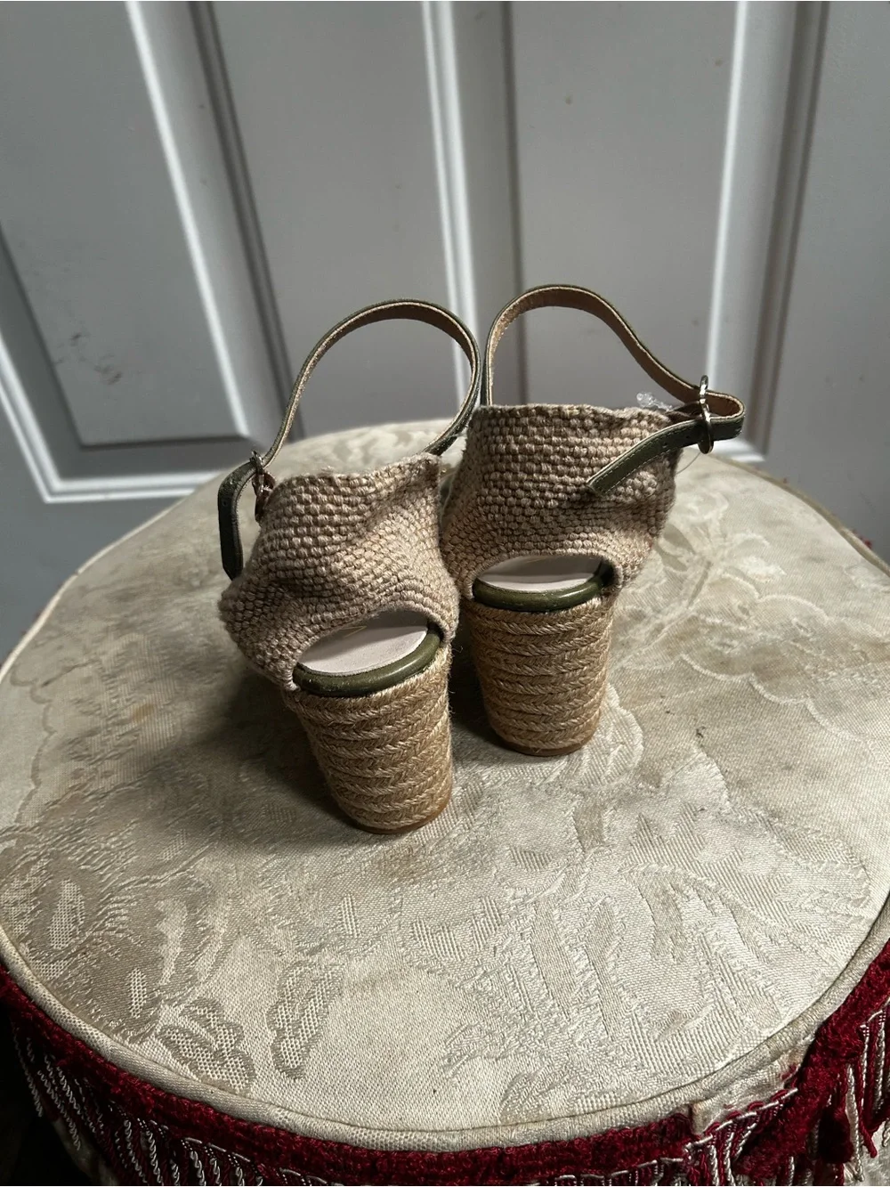 Venise Collection Olive Green Espadrille Wedge Sandals with Ankle Strap Sz 38